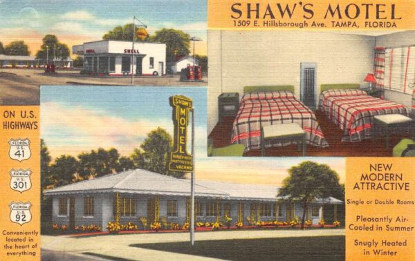 Tampa Florida Shaw's Motel Vintage Postcard AA69397