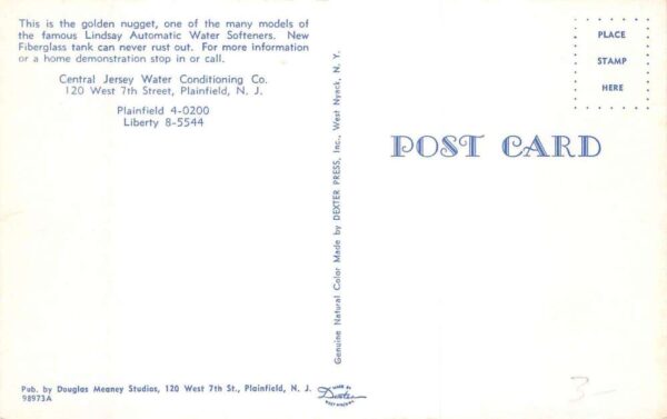 Plainfield New Jersey Central Jersey Water Softener Vintage Postcard AA69398 - Image 2