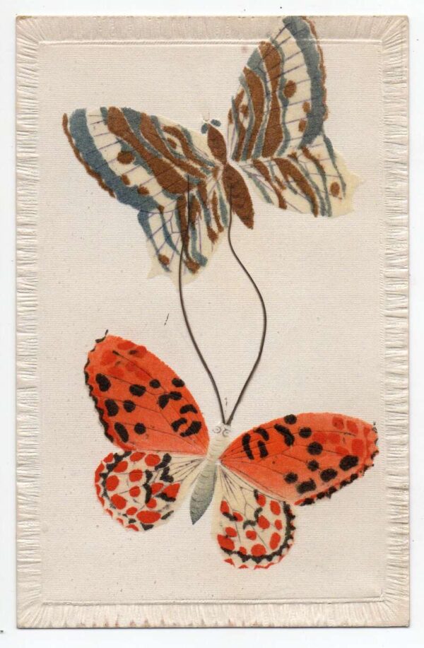 Butterfly Artwork Soft Felt Silk? Japan Vintage Postcard AA69407