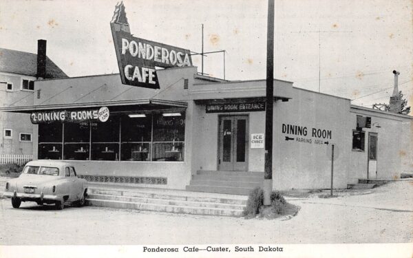Custer South Dakota Ponderosa Cafe B/W Photo Print Vintage Postcard U7116