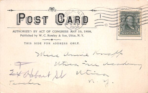 Utica New York Adirondack Mtn. Scene, Undivided Back Vintage Postcard U7120 - Image 2