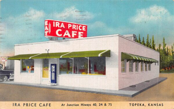 Topeka Kansas Ira Price Cafe, Exterior, Color Linen Vintage Postcard U7121