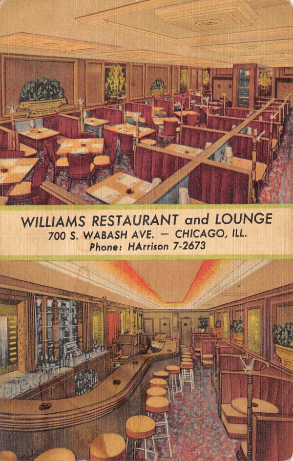 Chicago Illinois Williams Restaurant & Lounge,Multi-View Linen Vintage PC U7133