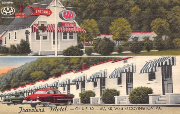 Covington Virginia Travelers Motel, AAA Sign, Multi-View Linen Vintage PC U7144
