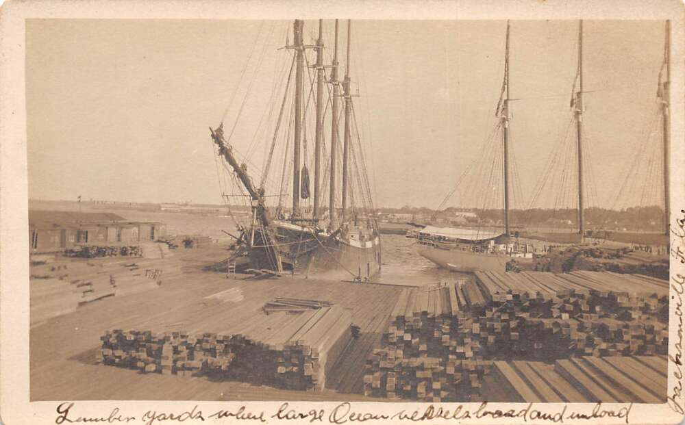 Jacksonville Florida Lumber Yards Ships Real Photo Postcard AA69414