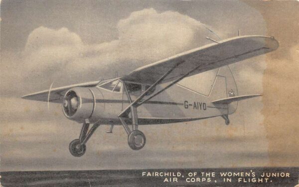 Fairchild Women's Junior Air Corps Aiyo Airplane in Flight Postcard AA69432