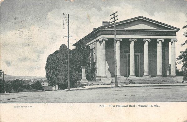Huntsville Alabama First National Bank, B/W Lithograph Vintage Postcard U7181