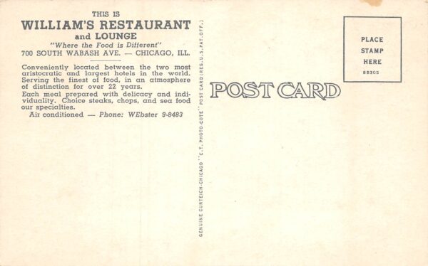 Chicago Illinois Williams Restaurant & Lounge, Multi-View Photo PC U7185 - Image 2
