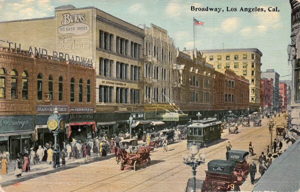 Los Angeles California Broadway, Color Lithograph Vintage Postcard U7194