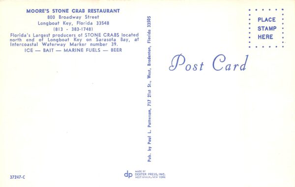 Longboat Key Florida Moore's Stone Crab Restaurant, Multi-View Chrome PC U7198 - Image 2