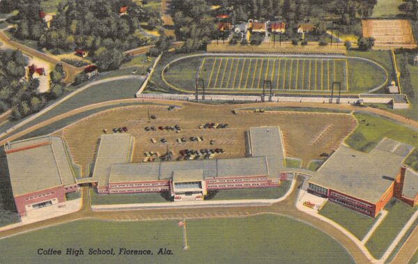 Florence Alabama Coffee High School, Aerial Linen Vintage Postcard U7203