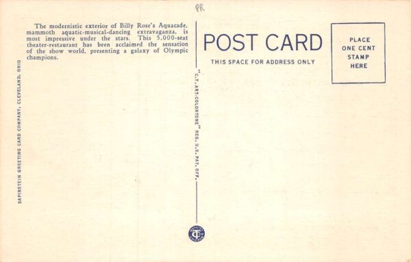Cleveland Ohio Billy Rose's Aquacade Great Lakes Expo Vintage Postcard AA69464 - Image 2