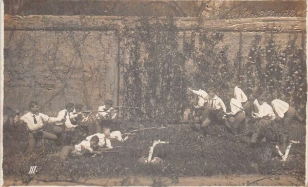 Czechoslovakia Boys playing War Game Guns with Baronetess Real Photo PC AA69466
