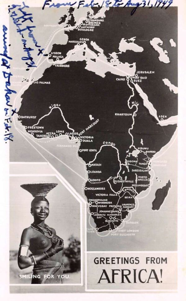 Africa Greetings Map of Continents Native Woman Real Photo Postcard AA69472