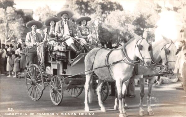 Mexico Men and Women in Donkey Cart Carretela Real Photo Postcard AA69478