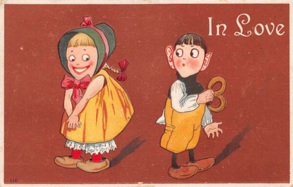 Romance Greetings "In Love" Dutch Children Vintage Postcard AA69497