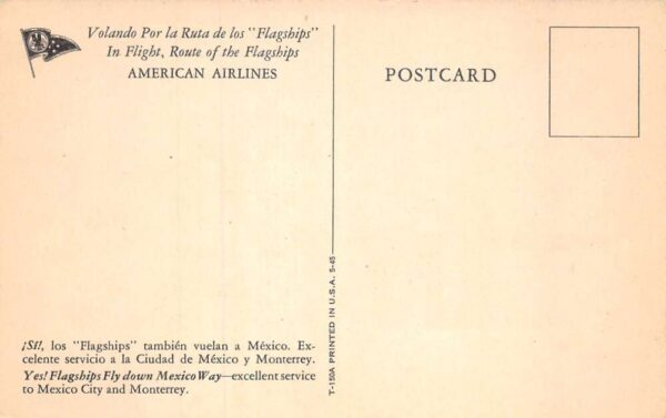 American Airlines Airplane in Mexico Travel Adv Vintage Postcard AA69509 - Image 2