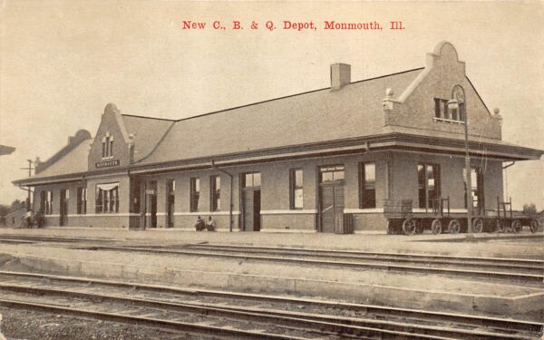Monmouth Illinois New C.B. & Q. Depot, Sepia Photo Print Vintage PC U7271
