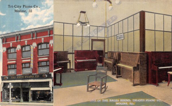 Moline Illinois Tri-City Piano Co. Multi-View Lithograph Vintage Postcard U7272