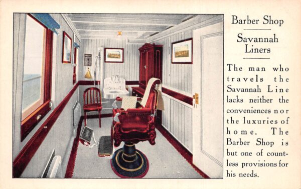 Savannah? Georgia Savannah Liners Barber Shop, Color Lithograph Postcard U7273