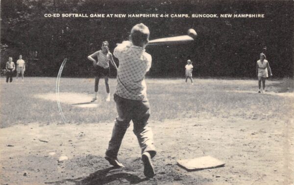 Suncook New Hampshire Co-Ed Softball Game, 4-H Camp, Photo Print Postcard U7284