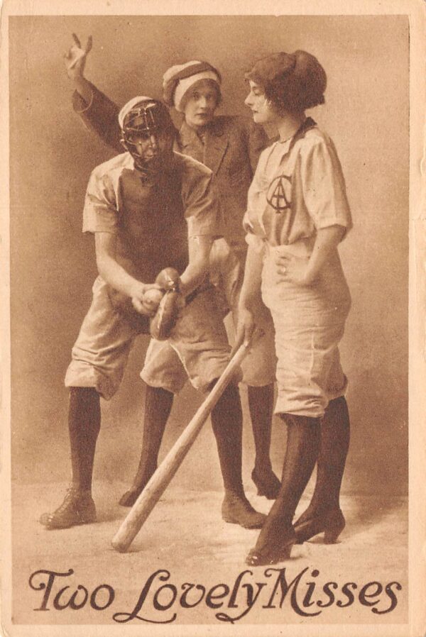 Baseball Umpire & 2 Ladies, Two Lovely Misses Vintage Postcard U7297