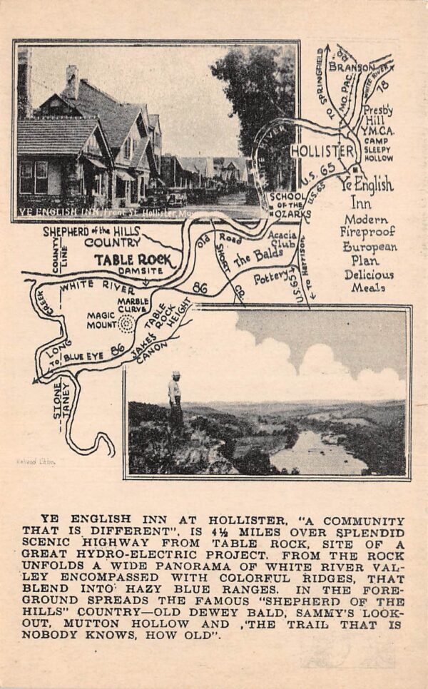 Hollister Missouri Ye Olde English Inn Multi-View Lithograph Vintage PC U7298