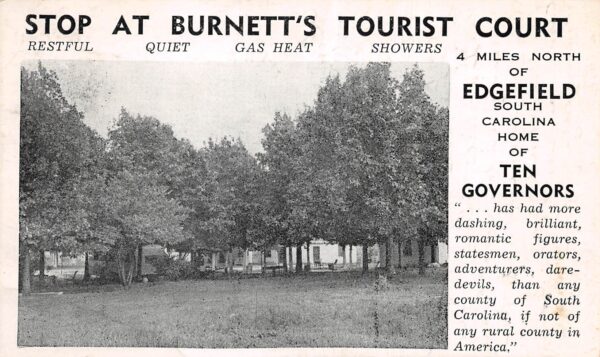 Edgefield South Carolina Burnett's Tourist Court, B/W Photo Print PC U7299