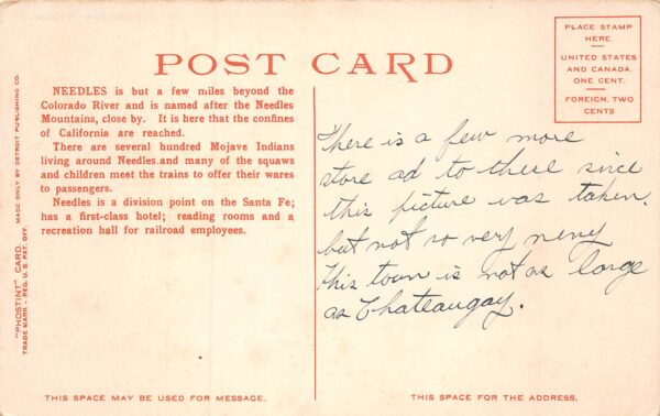 Needles California Street Scene, Needles Mercantile Co. Vintage Postcard U7310 - Image 2