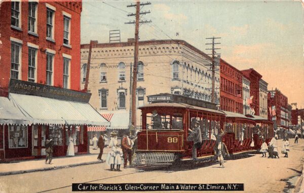 Elmira New York Street Car, Rorick's Glen Corner, Color Lithograph PC U7313