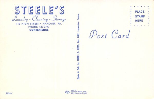Hanover Pennsylvania Steele's Laundry, Photochrome Vintage Postcard U7345 - Image 2