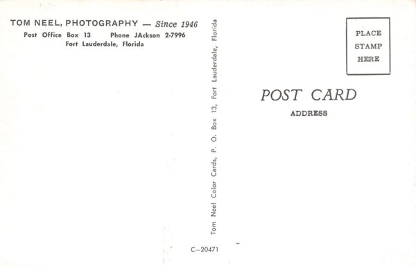 Fort Lauderdale Florida Tom Neel Photography, Photochrome Vintage Postcard U7359 - Image 2