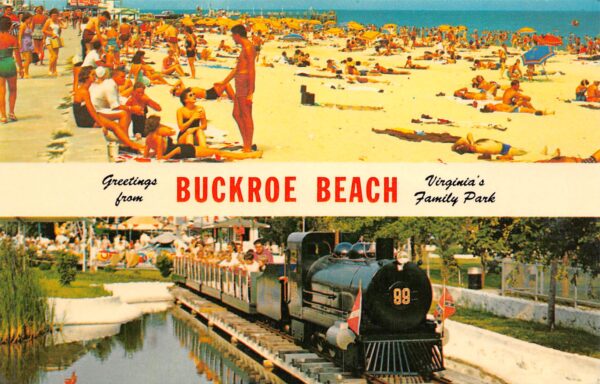 Hampton Virginia Buckroe Beach Scene, Photochrome Vintage Postcard U7369