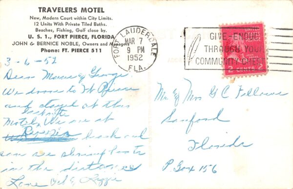 Ft. Pierce Florida Travelers Motel, Exterior Real Photo Vintage Postcard U7545 - Image 2