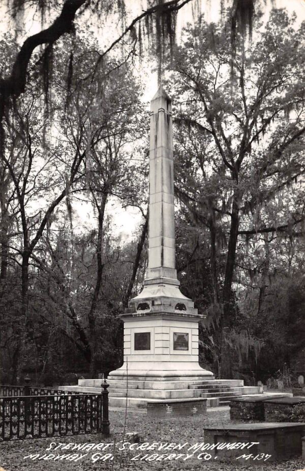 Midway Georgia Stewart's Screven Monument Vintage Postcard U7552
