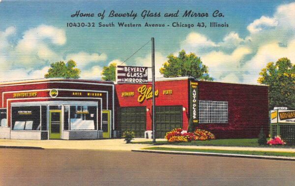 Chicago Illinois Beverly Glass & Mirror Co. Color Linen Vintage PC U7554