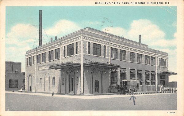 Highland Illinois Highland Dairy Farm Building, Sky Tinted Vintage PC U7572