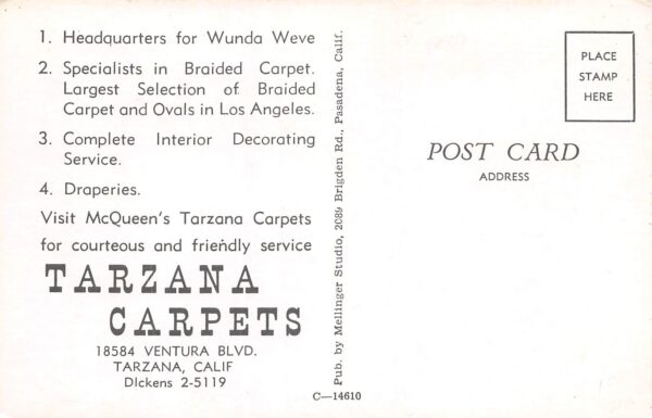 Tarzana California Tarzana Carpets, Exterior, Photochrome Vintage Postcard U7576 - Image 2