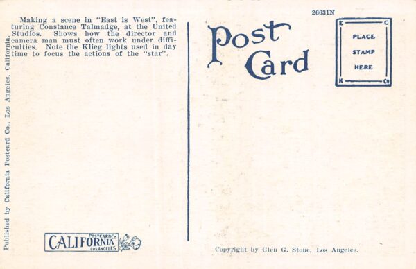 Hollywood California Constance Talmadge Movie Scene, White Border PC U7590 - Image 2