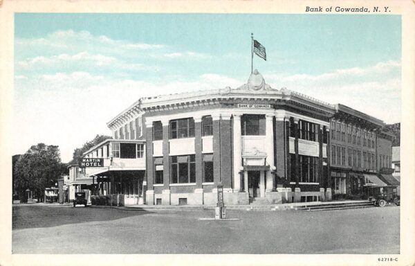 Gowanda New York Bank Of Gowanda, Martin Hotel Vintage Postcard U7598