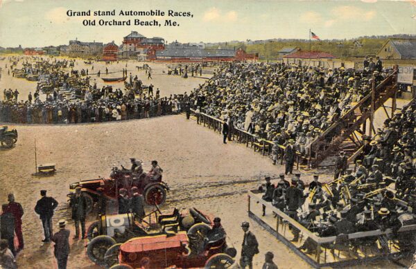 Old Orchard Beach Maine Grand Stand Auto Races, Color Lithograph Postcard U7610