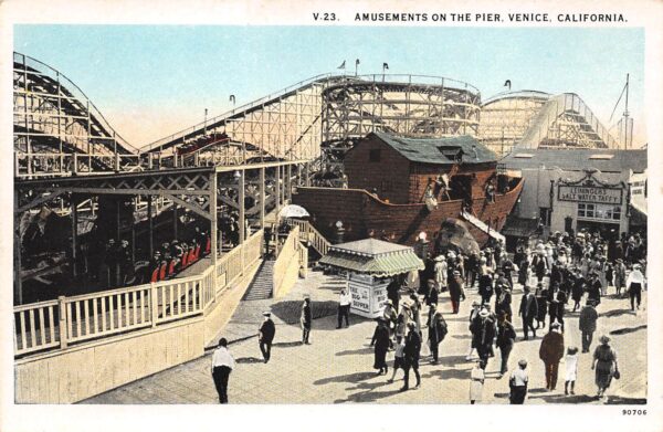 Venice California Amusement Rides On The Pier, White Border Vintage PC U7617
