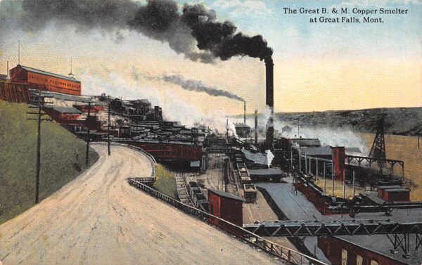 Great Falls Montana Great B. & M. Copper Smelter, Color Lithograph PC U7623