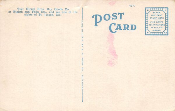 St. Joseph Missouri Hirsch Bros. Dry Goods Co., White Border Vintage PC U7624 - Image 2