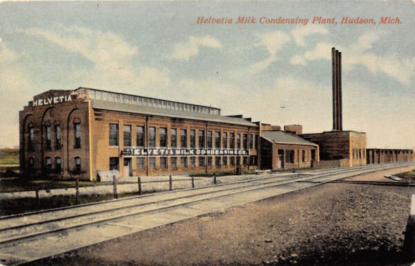 Hudson Michigan Helvetia Milk Condensing Plant, Color Lithograph Postcard U7628