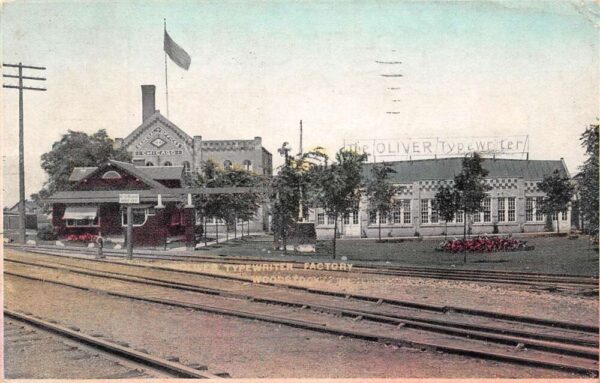 Woodstock Illinois Oliver Typewriter Factory, Color Lithograph Vintage PC U7659