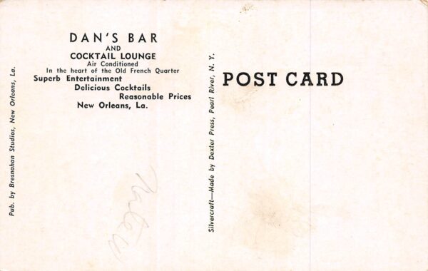 New Orleans Louisiana Dan's Bar & Cocktail Lounge, B/W Photo Print PCU11855 - Image 2