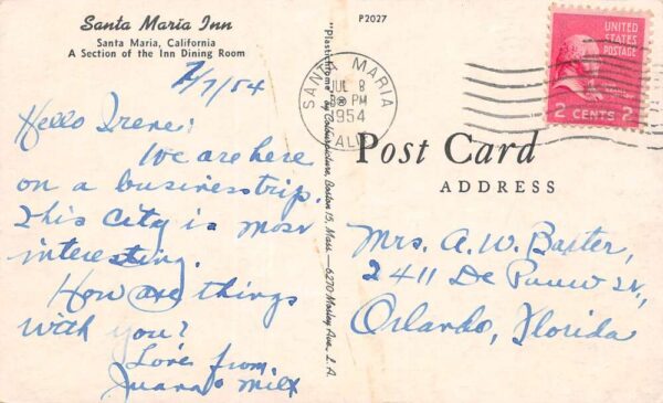 Santa Maria California Santa Maria Inn, Photochrome Vintage Postcard U7674 - Image 2