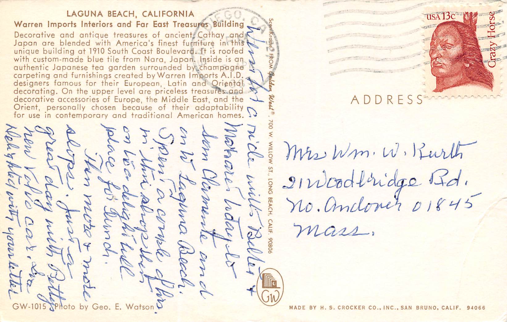 Laguna Beach California Warren Imports Interiors,Far East Treasures Bldg. PC U7687 - Image 2