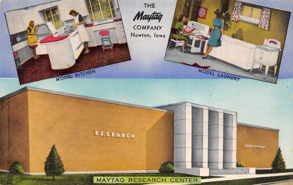 Newton Iowa The Maytag Company, Multi-View Linen Vintage Postcard U7704